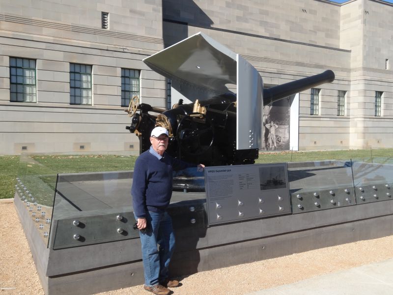 Larry Wust with the Gayundah gun at the AWM.